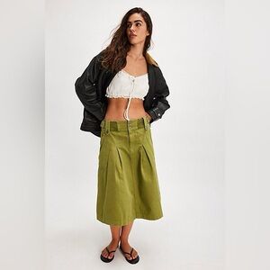 New Free People Green Sunday Sweetheart Midi Cargo Utility Skirt sz 4